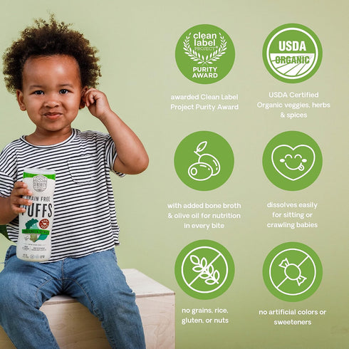 Serenity Kids 6+ Months Grain Free Puffs Toddler & Baby Snack, No Added Sugar, Gluten & Rice Free, Organic Cassava,