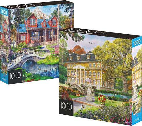 2-Pack of 1000-Piece Jigsaw Puzzles, Pine Cabin & Summer Estate for Adults and Kids Ages 8+