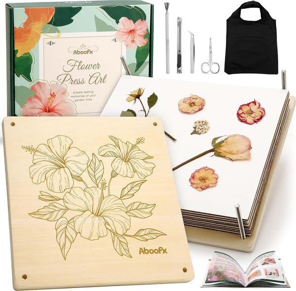 Aboofx Flower Press Kit, Craft Kits 11"x11" 10 Layers Wooden Flower Pressing
