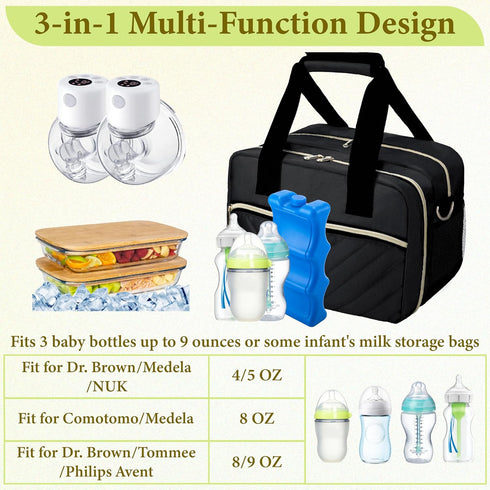 Pack, Momcozy/Elvie/Willow, 9 Breastmilk Cooler Bag with Ice Wearable Breast Pump Storage Bag, Insulated Bottle Travel