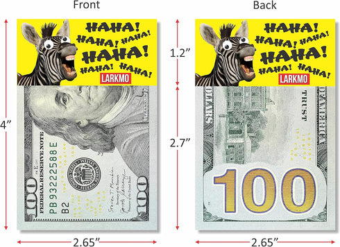 Larkmo The Pranking Zebra Funny $100 Gag, Realistic One Hundred Dollar Bill Joke Office Prank Kit of 50 Pieces