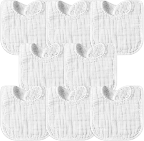 GROBRO7 8Pcs Muslin Baby Bibs - Soft Cotton Adjustable Snap Drool Bibs, Absorbent Feeding Bibs for Teething