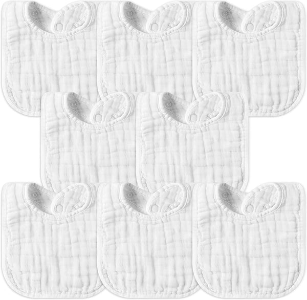 GROBRO7 8Pcs Muslin Baby Bibs - Soft Cotton Adjustable Snap Drool Bibs, Absorbent Feeding Bibs for Teething