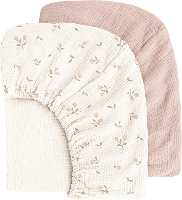 MairMore Muslin Cotton Crib Sheets - Neutral Fitted Sheets for Standard Crib&
