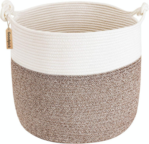 Goodpick Woven Storage Basket, Small Laundry Basket for Clothes, 15 x 14.2 Inches, Toy Storage, Brown