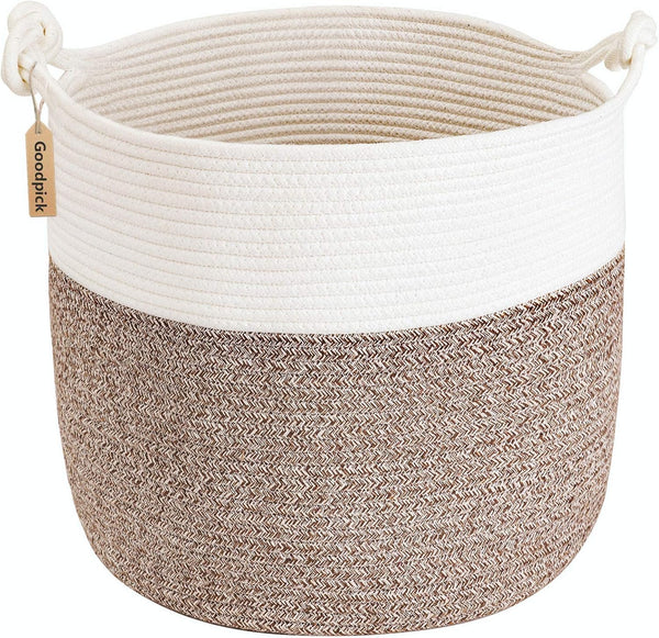 Goodpick Woven Storage Basket, Small Laundry Basket for Clothes, 15 x 14.2 Inches, Toy Storage, Brown