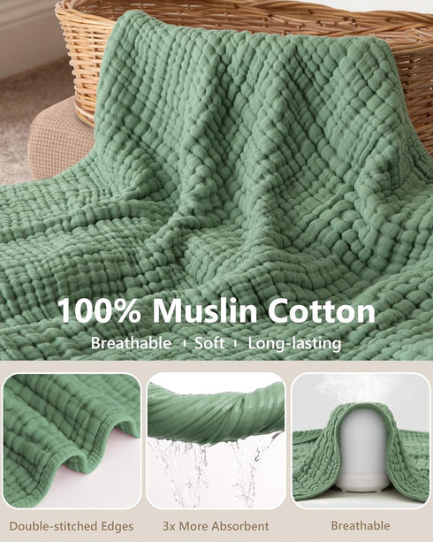 100% 2 Pack 32x32Inch Baby Bath Towels, Muslin Cotton Hooded Baby Towels for Newborn, Baby Towels with Hood for Infant