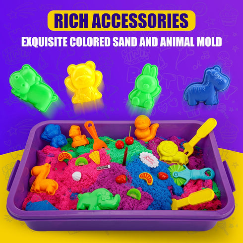 Asoxt 43pcs 4lb 17 3-8 Sensory Bin for Boy Girl Kid Toy - Play Sand Art Kit with Sandbox, Color Sand, Molds, Sensory