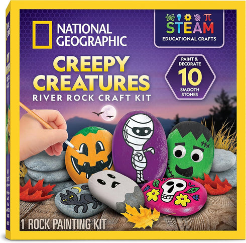 Creepy Creatures Rock Painting Kit: Halloween Arts & Crafts for Kids, Decorate 10 River Rocks with Spooky Supplies