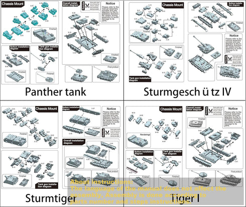 Kvvdi 4 Sets Upgrade 3D Puzzles Plastic Model Toy Tank Kit for Adults, Military Tiger Tank Model Collection
