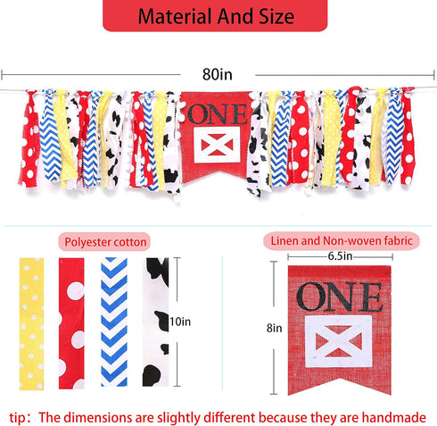 1st WAOUH Farm High Chair Banner - Birthday Party Theme Decoration, Fabric Garland Cake Smash Photo Prop, Souvenir
