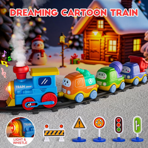 Set 2 3 4 5+ Funwee Steam Track Train for Toddlers, Magnetic Connection Train Toys w/Lights & Sounds, Electric Cartoon