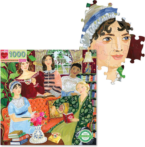 eeBoo: Piece and Love Jane Austen's Book Club 1000-piece Jigsaw Puzzle for Adults and Families, Glossy Pieces
