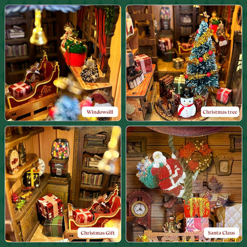 14+ (SQ-34) DIY Book Nook Kit - Christmas Wooden Miniature House Kit Rotating Decor, Gift for Dollhouse Kit - Jingle