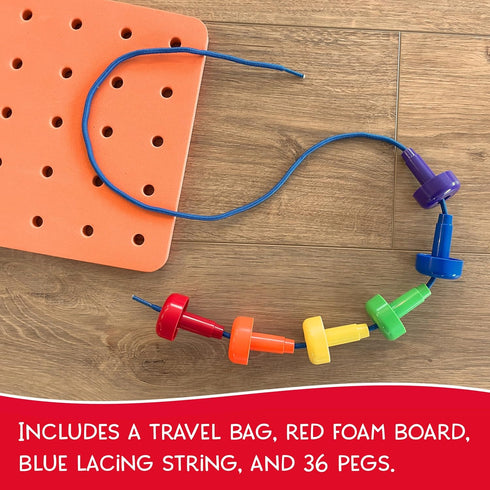 36 Foam Peg Board Toy - Pegs, Foam Board, Lacing String, Storage Bag - Occupational Therapy Toys - Fine Motor Skills