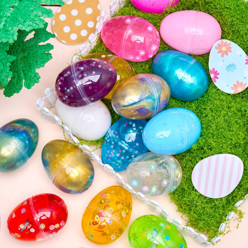 16 JOYIN Pcs Prefilled Easter Eggs with Crystal, Galaxy, Slime and Confetti Stress Relief for Kids Easter Party Favors