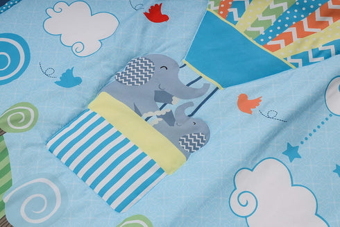 CribMATE 3 Set 1 +1 1 Set 28 52 PCs Blue Elephant Hot-Air-Balloon Nursery Crib Bedding Quilt Fitted Sheet + Skirt Baby