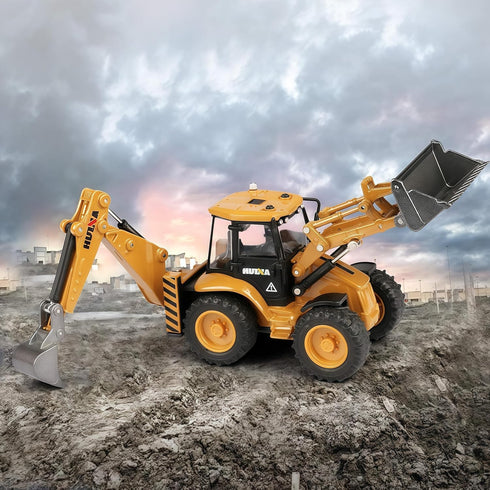 1:50 Gemini&Genius Backhoe Loader Toy for Kids, Heavy Duty Wheeled Excavator Loader Construction Vehicle Toys Scale