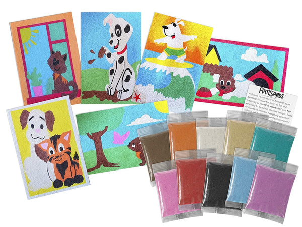 Activa ArtiSands Pets Sand Art Board Craft Kit, 10 Sand Colors & 6 Designs | Includes Craft Tray Storage Box