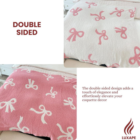 Cozy 30x40 Bow Blanket Pink Bows Soft Throw Blanket Reversible Premium Fabric for Best Comfort