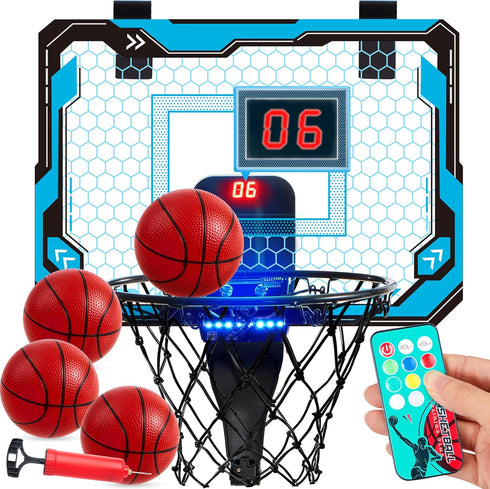 SYNCFUN Mini Basketball Hoop for Kids - Light Up Over The Door Toy with Scoreboard & 4 Balls, Birthday Gift