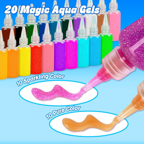 20 Set Mocoosy Colors Magic Water Gel Kit for Kids, Aqua Fairy Water Elf Toy Kit with Aqua Gels & Squishy Molds, Make