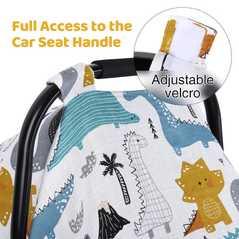 100% Summer, Rquite Baby Boy Car Seat Cover, Muslin Cotton Infant Carseat Canopy, Soft Breathable Stroller Sun Shade