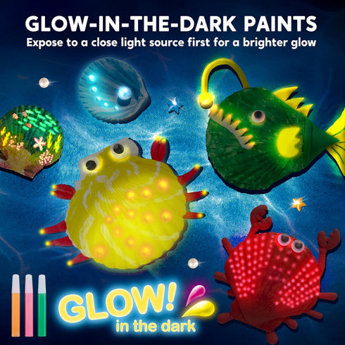 12 Kids Sea Shell Painting Kit-Glow in The Dark, Arts & Crafts for Boys and Girls Ages 6-12, Creative Art Toys
