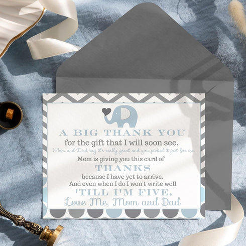 Paper Clever Party Blue Elephant Baby Shower Thank You Cards, 15 Pack with Envelopes, 4x6, Personalize