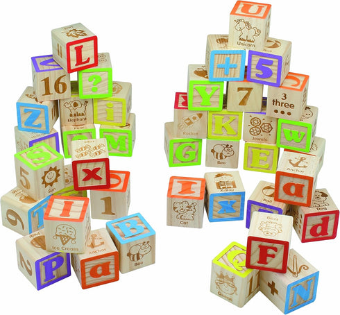 Maxim Deluxe Wooden ABC Blocks, Extra-Large Engraved Baby Alphabet Letters, Counting & Building Set