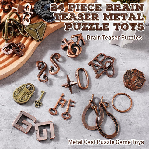 24 Yilloog Pcs Metal Brain Teaser Puzzles Assortment for Adults Difficult Magic Puzzles Highly Hard Brain Games Iq