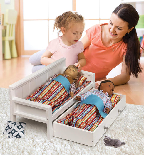 Badger Basket Toy Doll Sofa and Daybed Combo with Trundle Bed for 18 inch Dolls, White/Multi