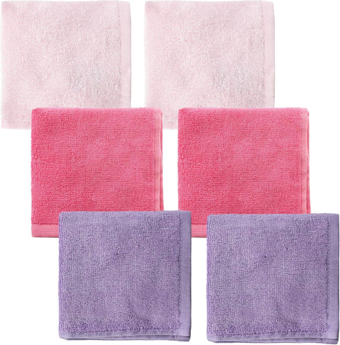 6 Pack 70% 30% 10"x10", Baby Girl Washcloths Bulk for Newborn, Extra Soft Face Bath Towel for Toddler, Absorbent Kids