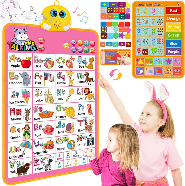 Interactive Alphabet Wall Chart, Talking ABC & 123s Music Poster, Educational Toddler Toy for Kids 1-3 - Pink