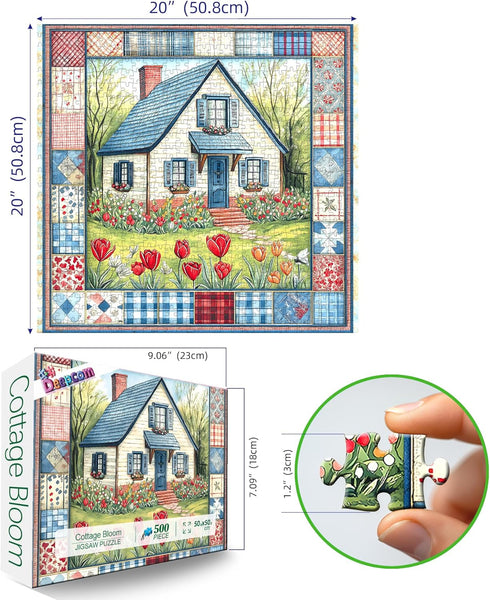 500 Cozy Country 20 20 Inches Cottage Bloom Piece Jigsaw Puzzle for Adults, House Garden Scene with Tulips, x