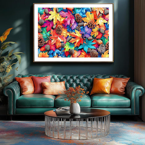 1000 Colorful Fall Leaves and Pine Cones Jigsaw Puzzle, Pieces, Nature Theme, Family Entertainment