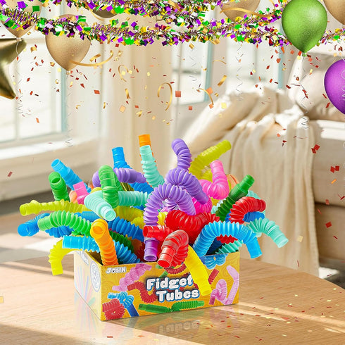 JOYIN 18 Pack Pop Tubes, Sensory Fidget Toys for Party Favors - Connectable and Extendable for Stress Relief