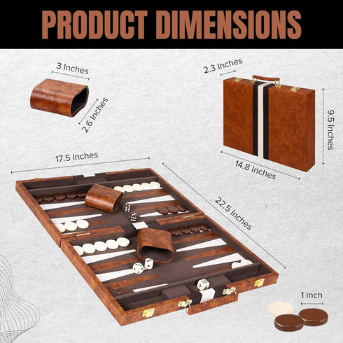 Backgammon 15 Inches Backgammon Sets Gammon Set Backgammon Set Premium Medium Brown - for Adults and Kids - Leatherette