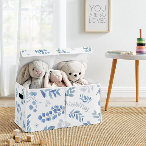 Sweet Jojo Designs Floral Leaf Boy or Girl Small Fabric Toy Bin Storage Box Chest For Baby Nursery or Kids Room - Blue