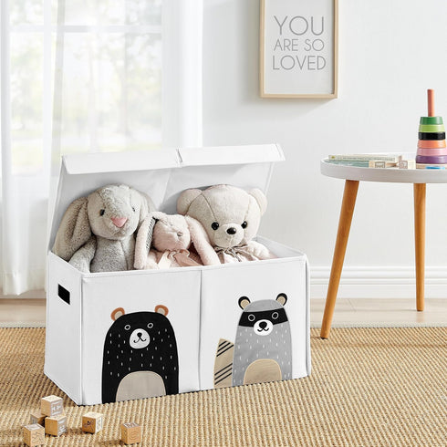 Sweet Jojo Designs Woodland Bear Racoon Boy or Girl Small Fabric Toy Bin Storage Box Chest For Baby Nursery or Kids