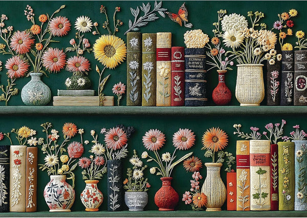 Wildflower Pages Puzzles for Adults 1000 Pieces, Vintage Embroidered Plant Flower Vase