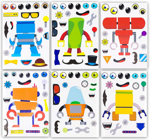 24 Make A Robot Stickers for Kids - Fun Craft Project and Birthday Party Favors for Children 3+