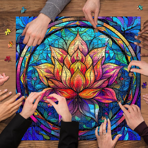 Stained Glass Puzzle for Adults, 1000 Pieces, Colorful Lotus Flower Art, Challenging Jigsaw Puzzle
