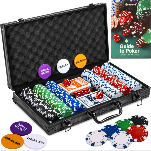 Queensell Poker Set with 300 Poker Chips 11.5 Gram for Texas Holdem