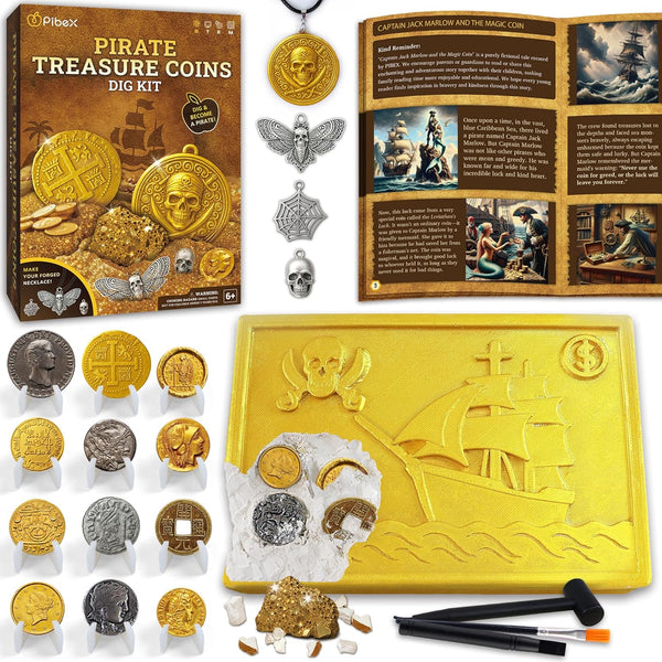PIBEX Pirate Treasure Coins Dig Kit Dig & Collect 16+ Ancient Metal