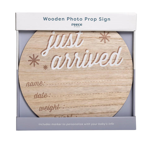 Reece Studio New Baby Birth Announcement Fill-In Photo Prop, Newborn Hospital Wooden Birthday Sign, Customizable New