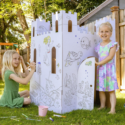 Easy Playhouse Sand Castle, Kids Art & Craft for Indoor & Outdoor Fun, Decorate & Personalize Cardboard