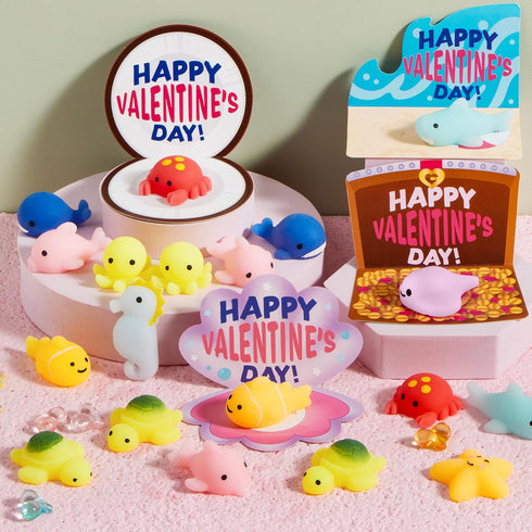 30 Packs JOYIN Valentines Day Gift Cards with Mochi Squishy Toys, Stress Relief Fidget Toys, Kawaii Mochi Squeezes