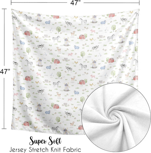 Sweet Jojo Designs Farm Animals Boy or Girl Swaddle Blanket Jersey Stretch Knit for Newborn or Infant Receiving