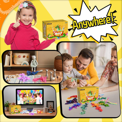 12PCS 3D Set, 4.4"-6" Printed Dragon Easter Basket Gifts for Kids Boys, Articulated Flexible Dragons, Home Office Desk